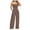 Coffee, variant on Women Solid Ruffle Lace Sleeveless Lace-Up Jumpsuit - Medium Length Straight Trousers, Polyester Spandex, Suitable for Party/Vacation, Heels/Sneakers