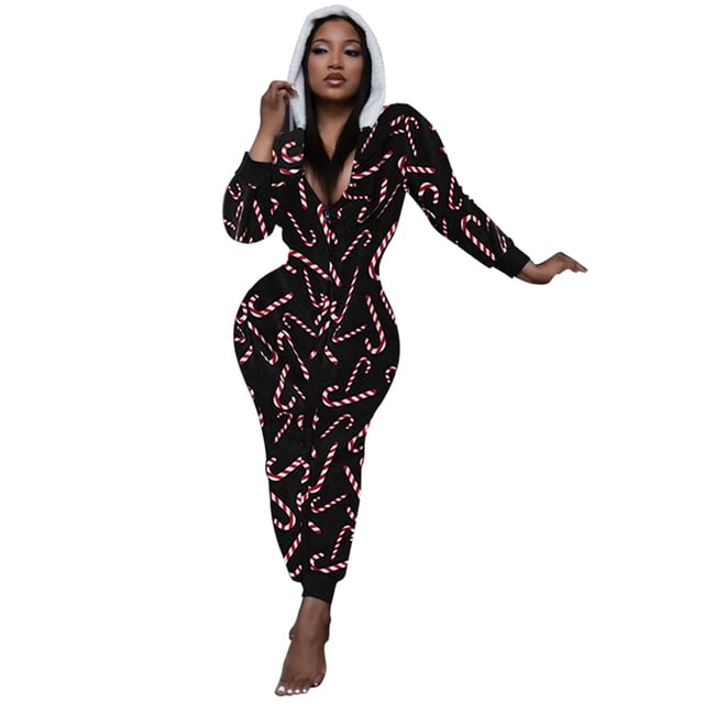 xiaxaixu Combinaison de Noël à Manches Longues pour Femmes Imprimé Dessin Animé Fermeture Éclair Pyjama une Pièce