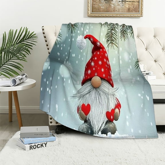 Pratyus Gnome Heart Snow Flannel Throw Blanket for Couch and Outdoor All Seasons Unisex Gift Bedding 40x50in
