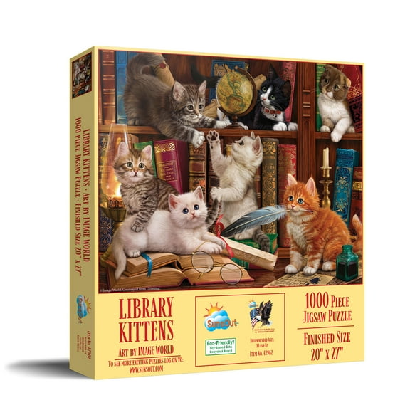 SUNSOUT INC - Library Kittens - 1000 pc Jigsaw Puzzle by Artist: Image World - Finished Size 20" x 27" - MPN# 42962