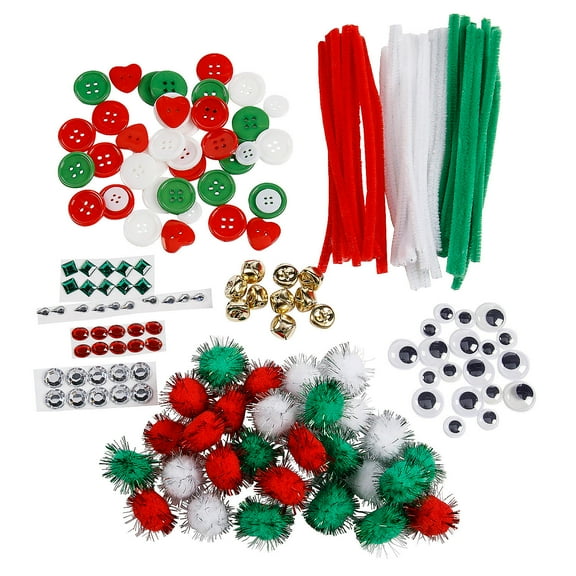 Fun Express 1/4" - 6" Bulk 1000 Pieces Christmas Craft Supplies Assortment