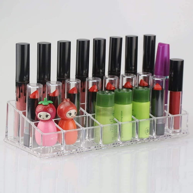 Clear Acrylic Makeup Organizer – 24 Compartment Lipstick & Brush Holder, 9 Inches Wide