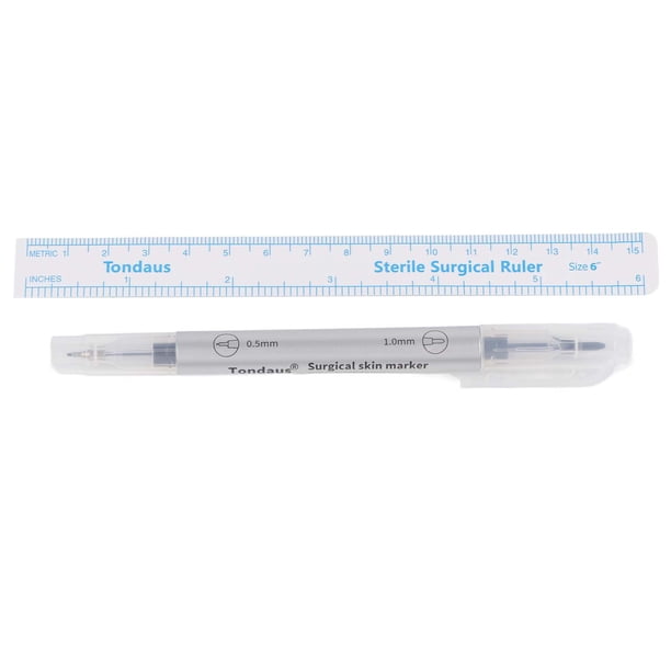 Rotulador desechable para piel, para perforaciones quirúrgicas, tatuajes, con regla y mango plateado de doble punta