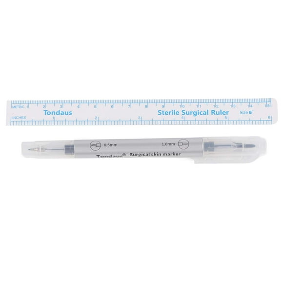 Rotulador desechable para piel, para perforaciones quirúrgicas, tatuajes, con regla y mango plateado de doble punta