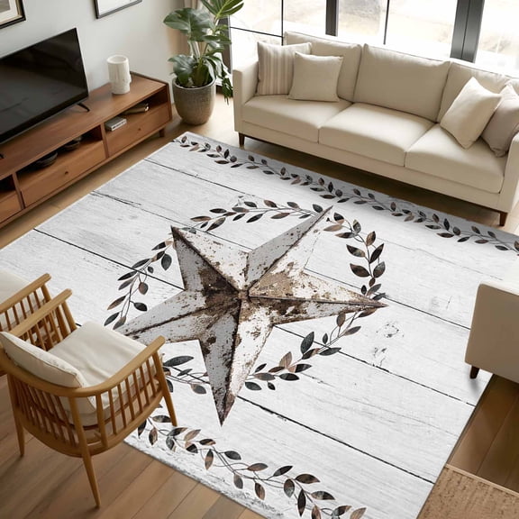 8x10 Area Rugs, Western Stars Retro Non-Skid Rubber Backing Large Rectangle Rugs - Living Room Bedroom Home Office, Wheat Rings Farmhouse Wooden Stripes Indoor Floor Mat Carpets Washable Rug