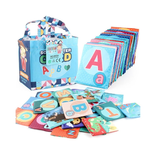 Zoo Alphabet Cards,Soft Alphabet Flash Cards with Cloth Bag,26pcs Washable Soft Toy For Babies Educational Letter Early Infa