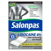 Salonpas Lidocaine Pain Relieving Gel-Patch with Maximum Strength Lidocaine, 6 Count
