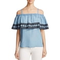 thumbnail image 3 of Bagatelle Ruffle Cold-Shoulder Pullover Blouse Shirt Tops, Blue, Medium, 3 of 5