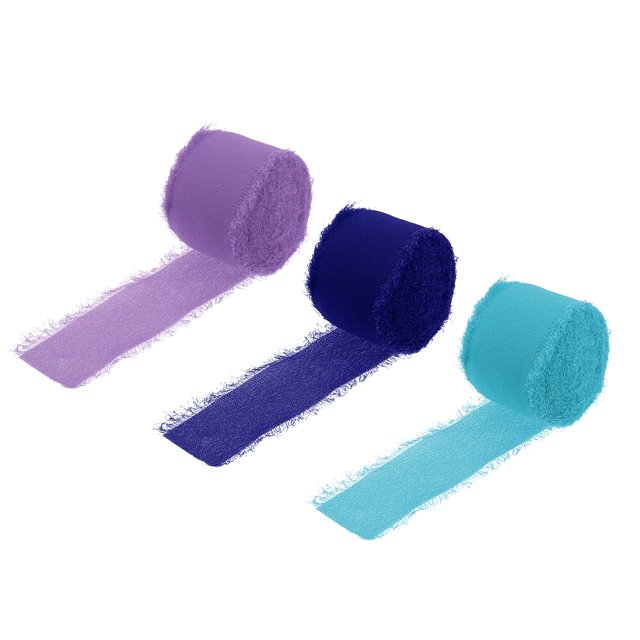 Unique Bargains Chiffon Ribbon 1.5' x 8 Yard, Handmade Fringe Ribbon, Light Purple/Dark Blue/Blue Silk Ribbon