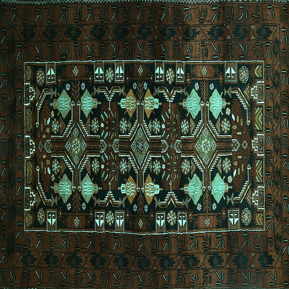 Ahgly Company Indoor Square Oriental Turquoise Blue Industrial Area Rugs, 3' Square