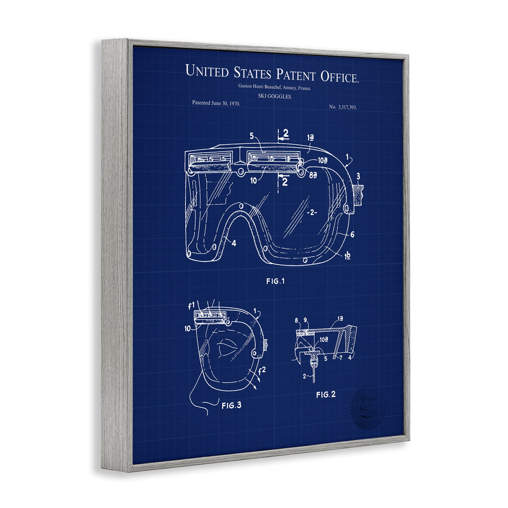 Stupell Industries Ski Goggles Blueprint Sports Painting Gray Framed Art Print Wall Art, 24 x 30