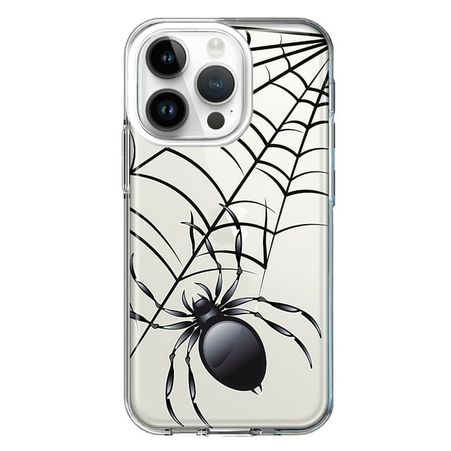 MUNDAZE Apple iPhone 14 Pro Shockproof Clear Hybrid Protective Phone Case Creepy Black Spider Web Halloween Horror Spooky Cover