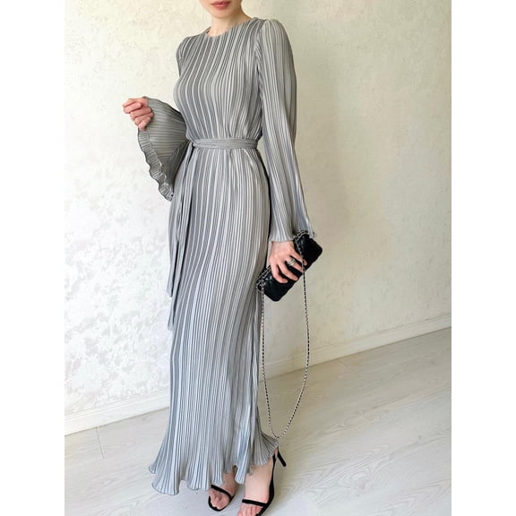ClodeEU Womens Crew Neck Bodycon Maxi Dresses ,Flared Long Sleeve Ribbed Dress Elegant Lounge Fall Long Dresse Gray,Womens Plus XL