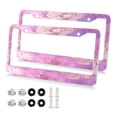 thumbnail image 2 of 2-Pack Aluminum License Plate Frame with 2 Holes for GM License Plate Cover with Free Screws Pink Fantasy Flowers Pattern, 2 of 8