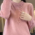 thumbnail image 5 of HVOBTTY Women's Long Sleeved Pullovers Sweaters, Sweaters for Women, Women's Fashion Casual Solid Color Round Neck Button Loose Fitting Base Knitted Sweater Pink, M, 5 of 5