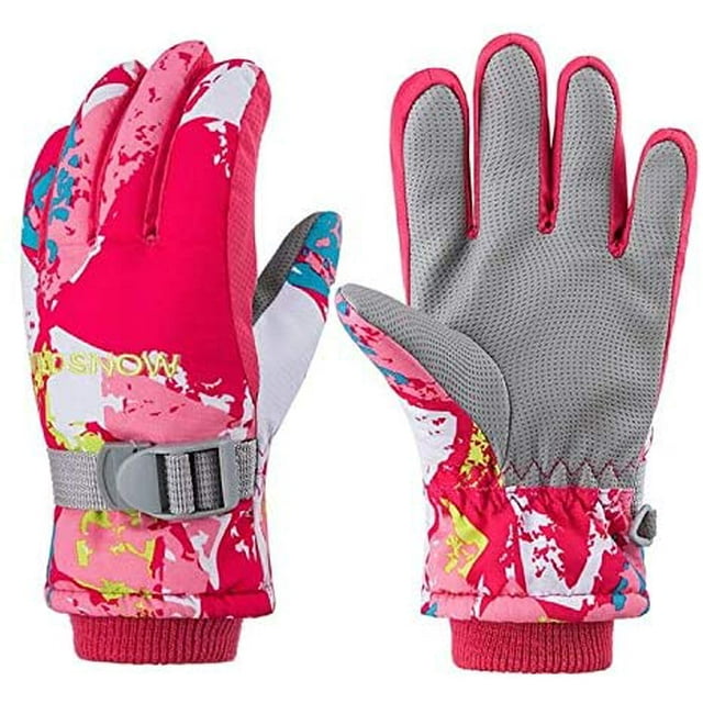 Gants de Ski pour Enfants Hiver à Doigts Complets Imperméables Thermiques Antidérapants Respirants, Rouge P