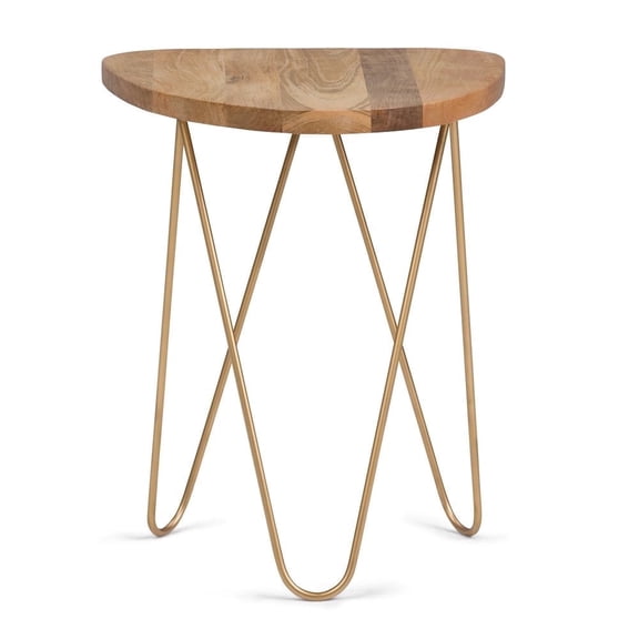 Simpli Home Patrice 18 inch Wide Modern Metal and Solid Mango Wood Accent Table in Natural, Gold