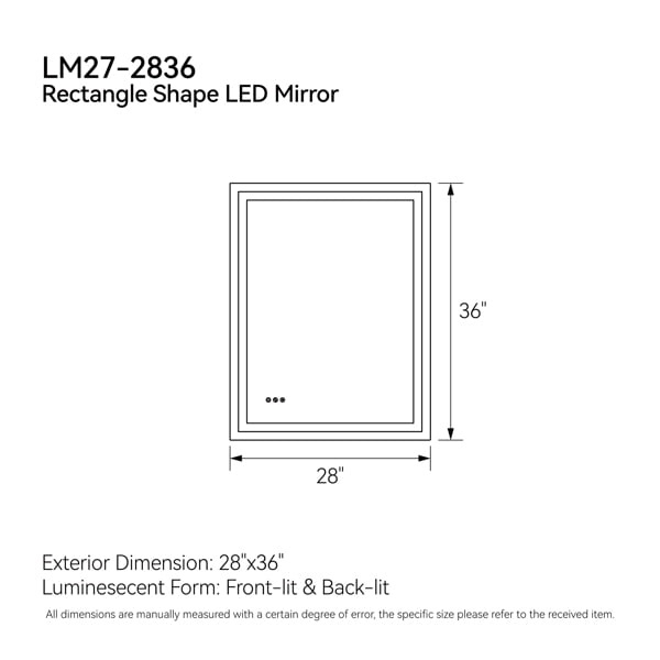 28"x36" LED Bathroom Mirror - Front/Back Lit Vanity Mirror with 3 Color Temp, Anti-Fog & Dimmable Memory Function for Modern Bathrooms
