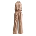 thumbnail image 5 of TEAJOPSUU Women's Jumpsuits Trendy Halter Neck Backless Sleeveless High Elastic Waist Wide Leg Jumpsuits Elegant Solid Summer Overalls Khaki, 5 of 5