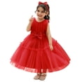 thumbnail image 2 of IBTOM CASTLE Baby Girls Ruffle Layered Tulle Tutu Dress, Bowknot V Back Birthday Party Pageant Formal Infant Gown with Headband 2T Red, 2 of 7