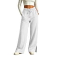 thumbnail image 2 of Womens Wide Leg Sweatpants Cotton Line Elastic High Waisted Side Slits Drawstring Baggy Lightweight Pants with Pockets Athletic Joggers Trousers, 2 of 10
