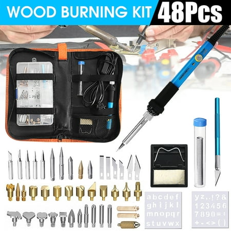 48Pcs Electric Soldering Iron Kit Electronics 60W Adjustable Temperature Soldering Iron, Wood Burning Pen Set Tips Stencil, Soldering
