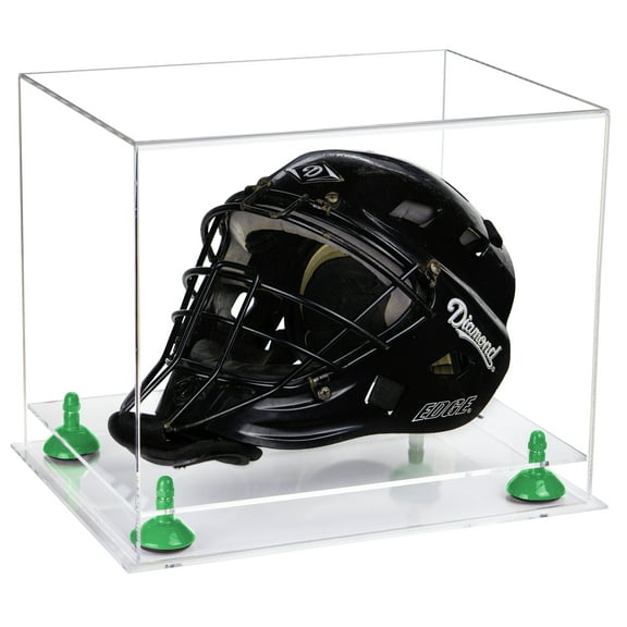 Deluxe Clear Acrylic Catchers Helmet Display Case with Green Risers and Clear Base (A002-GRR)
