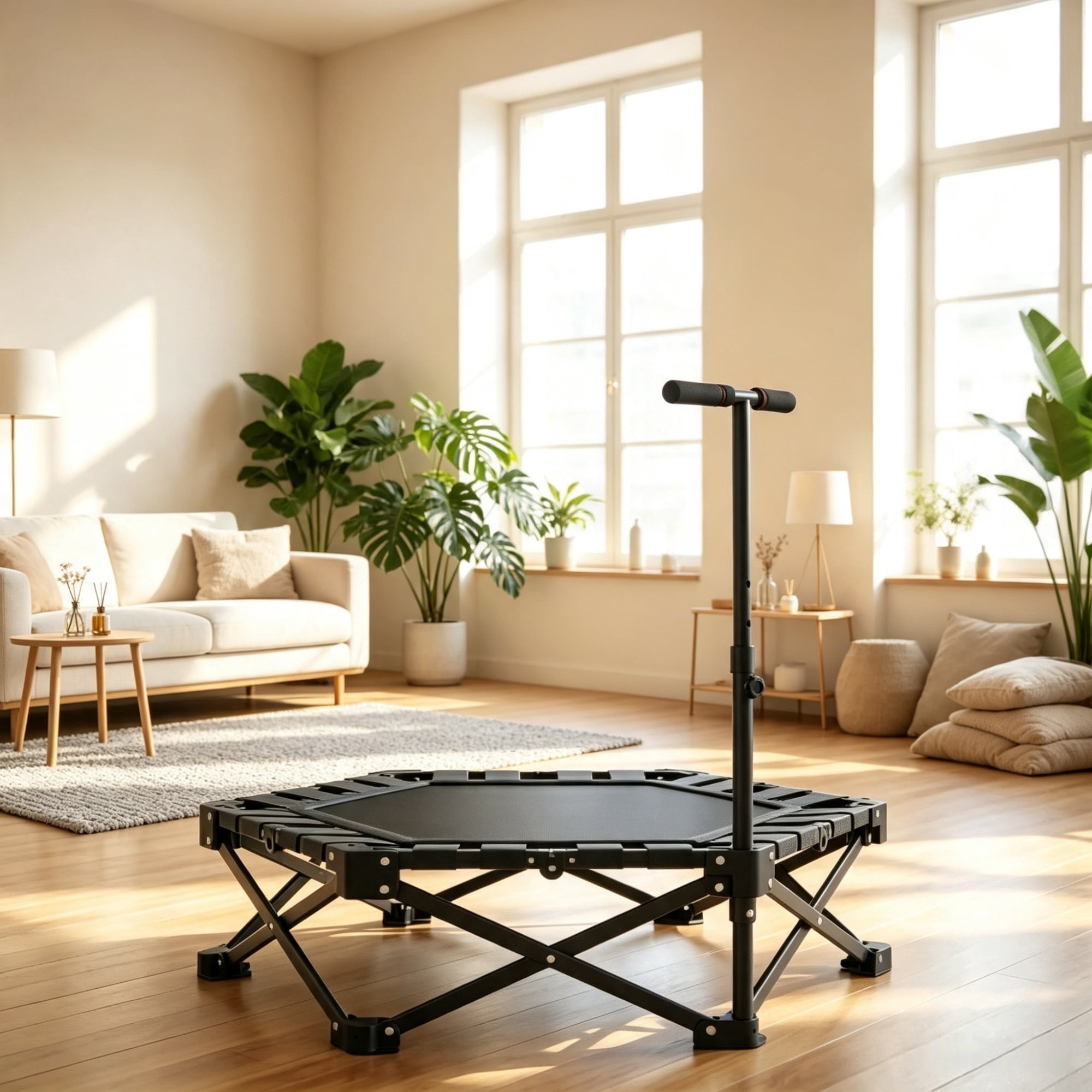 42 Inch Foldable Adult Rebounder Trampoline, Mini Trampoline with Adjustable Foam Handle, Indoor Outdoor Fitness