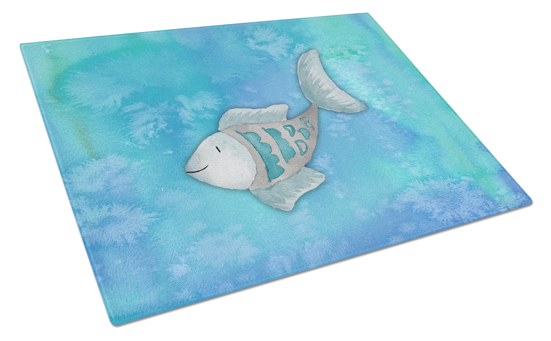 Caroline's Treasures Blue Fish Watercolor Glass Cutting Board Large