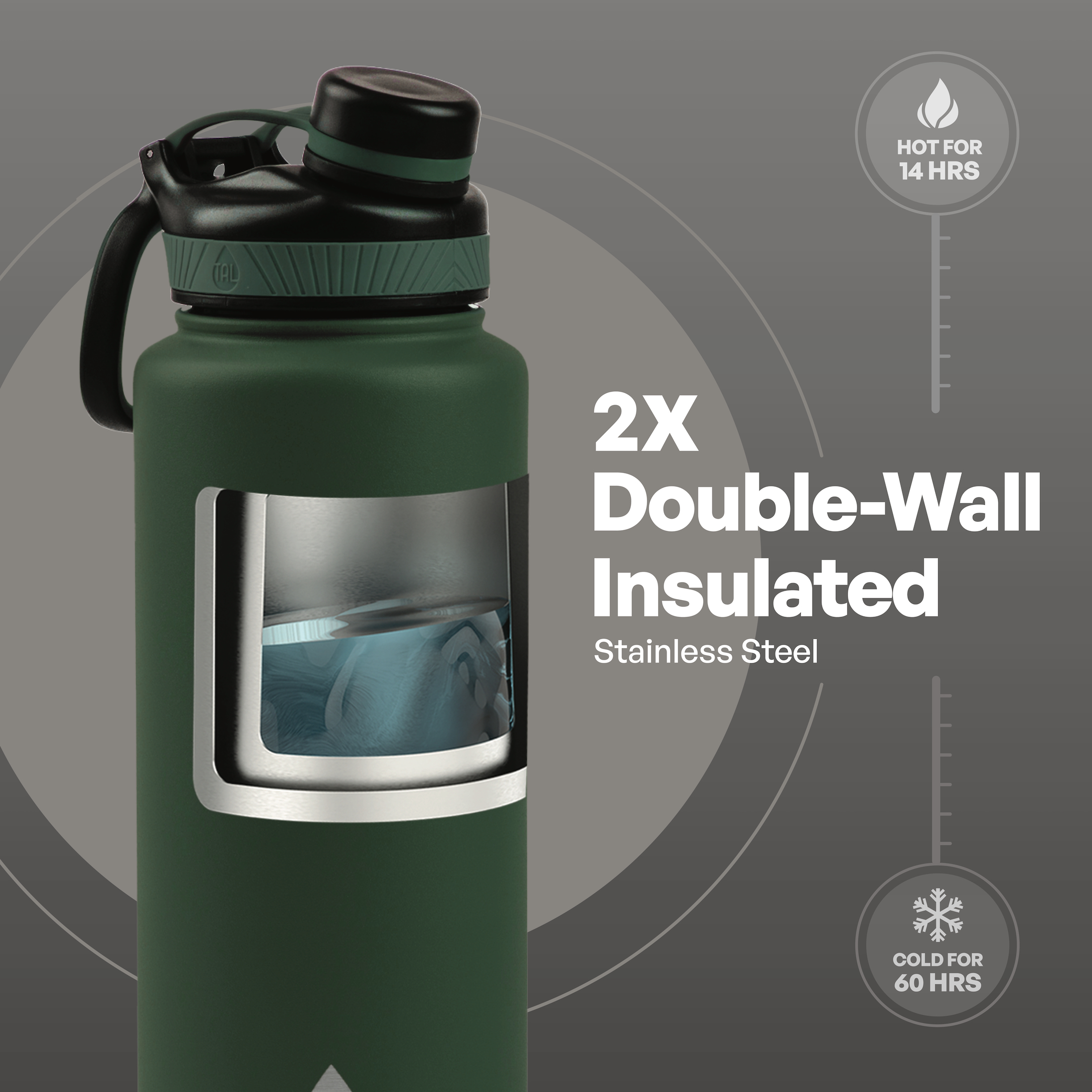 TAL 40 oz Insulated Stainless Steel Water Bottle, Green photo 3