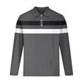 thumbnail image 4 of Fnnxeal Men's XL Long Sleeve Polo Shirt - 100% Polyester Dark Gray Striped, Wrinkle-Resistant Quick Dry, Smart Casual for Daily & Office Wear, 4 of 5