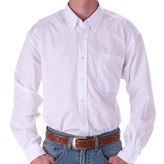 Cinch Mens Long Sleeve White Pinpoint Oxford Shirt