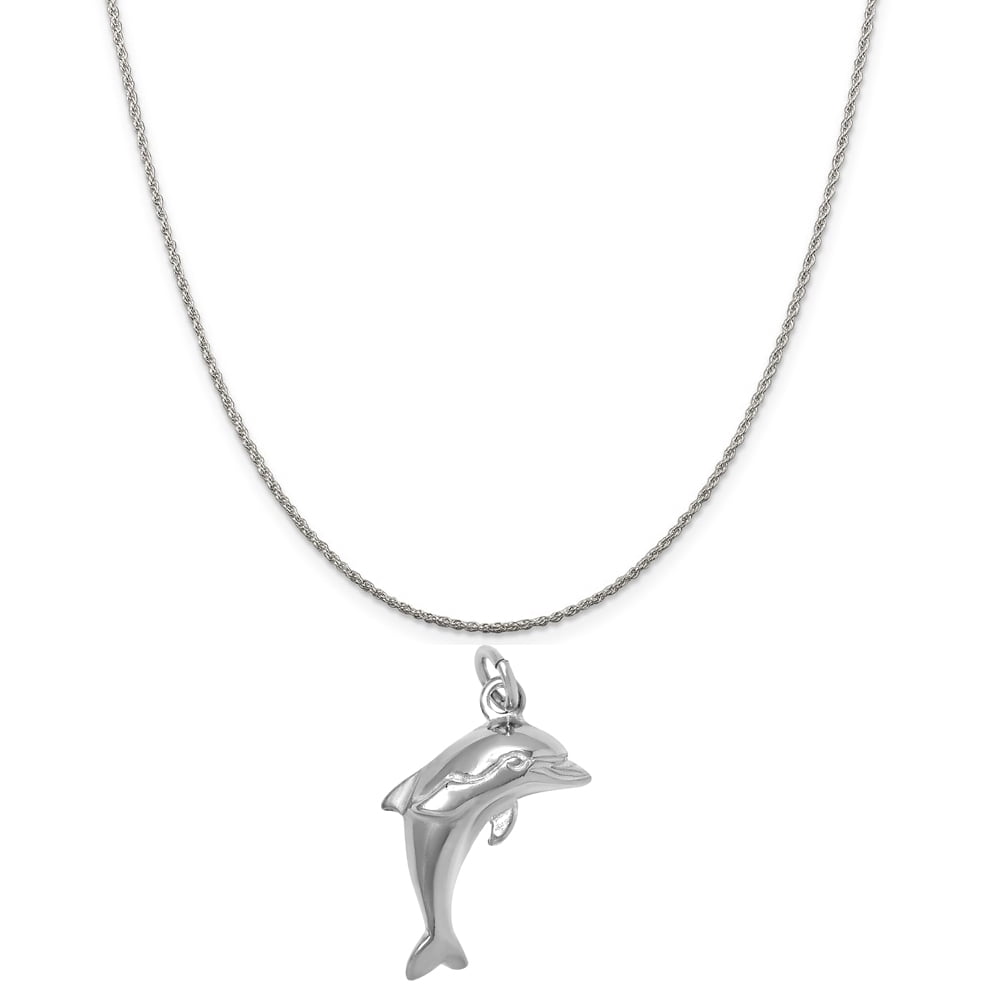 Sterling Silver Swimming Double Dolphin Charm Necklace on an 18 inch Box Chain