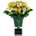 thumbnail image 4 of Sympathy Silks Artificial Yellow Cabbage Rose and White Orchids Flower Pot, 4 of 4