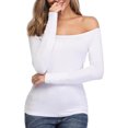 thumbnail image 4 of BLVB Womens Shirts off the Shoulder Tops Slim Shirts Going out Tops for Women Stretchy Party Blouses White, 4 of 5
