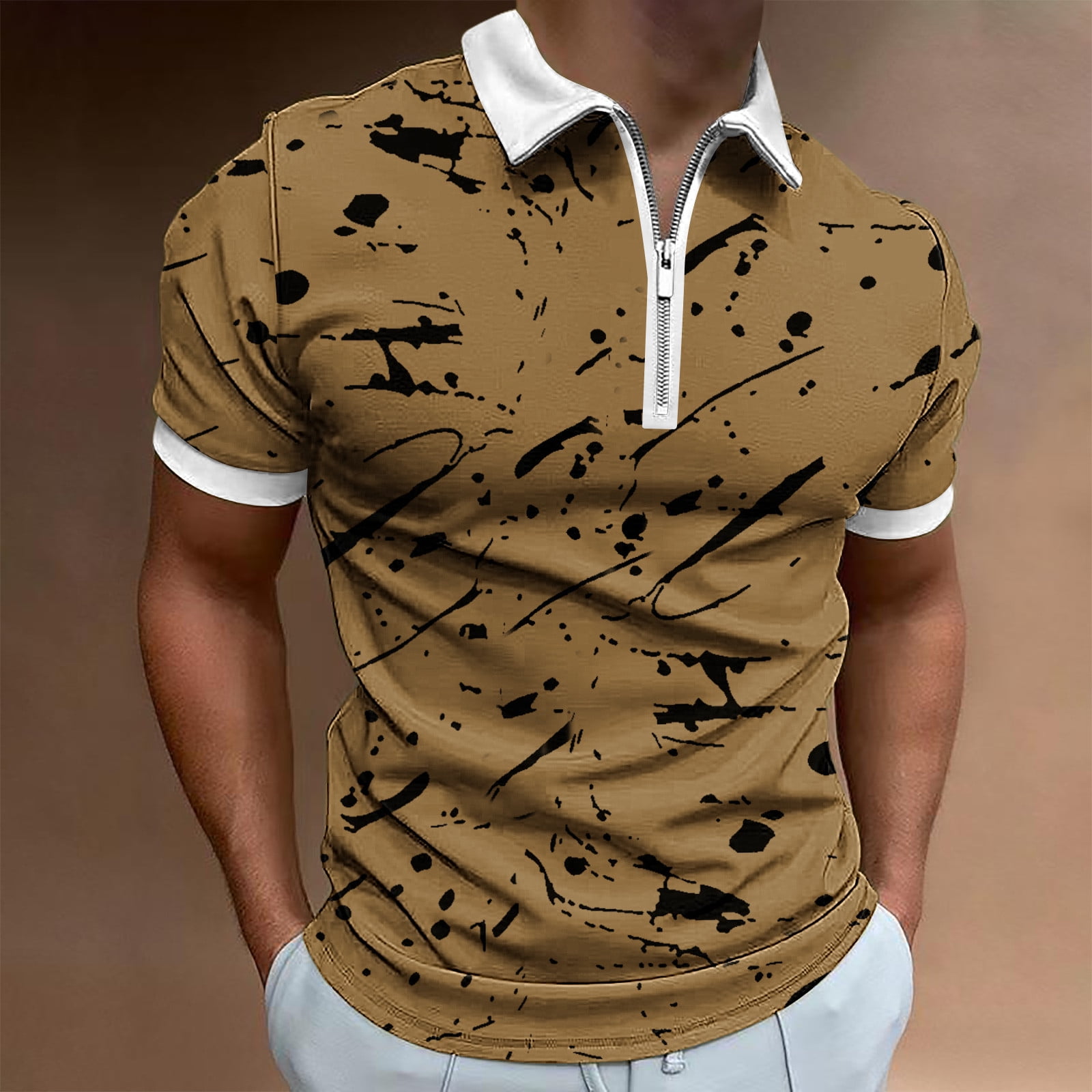 lcziwo Quarter Zip Polo Shirts for Men,Men's Short Sleeve Zipper