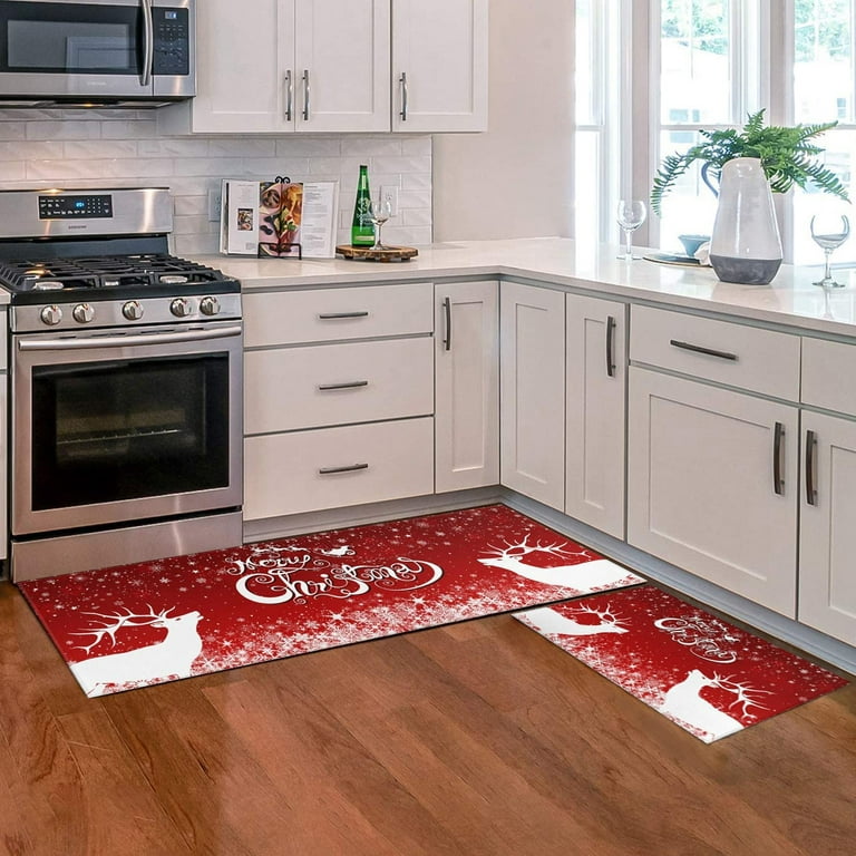Chef Kitchen Rugs and Mats Set of 2, Christmas Believe Non-Slip Backing Kitchen  Rug, Kitchen Sets Low-Profile Washable Floor Mat for Home Kitchen Decor -  17x29 and 17x47 Inch 