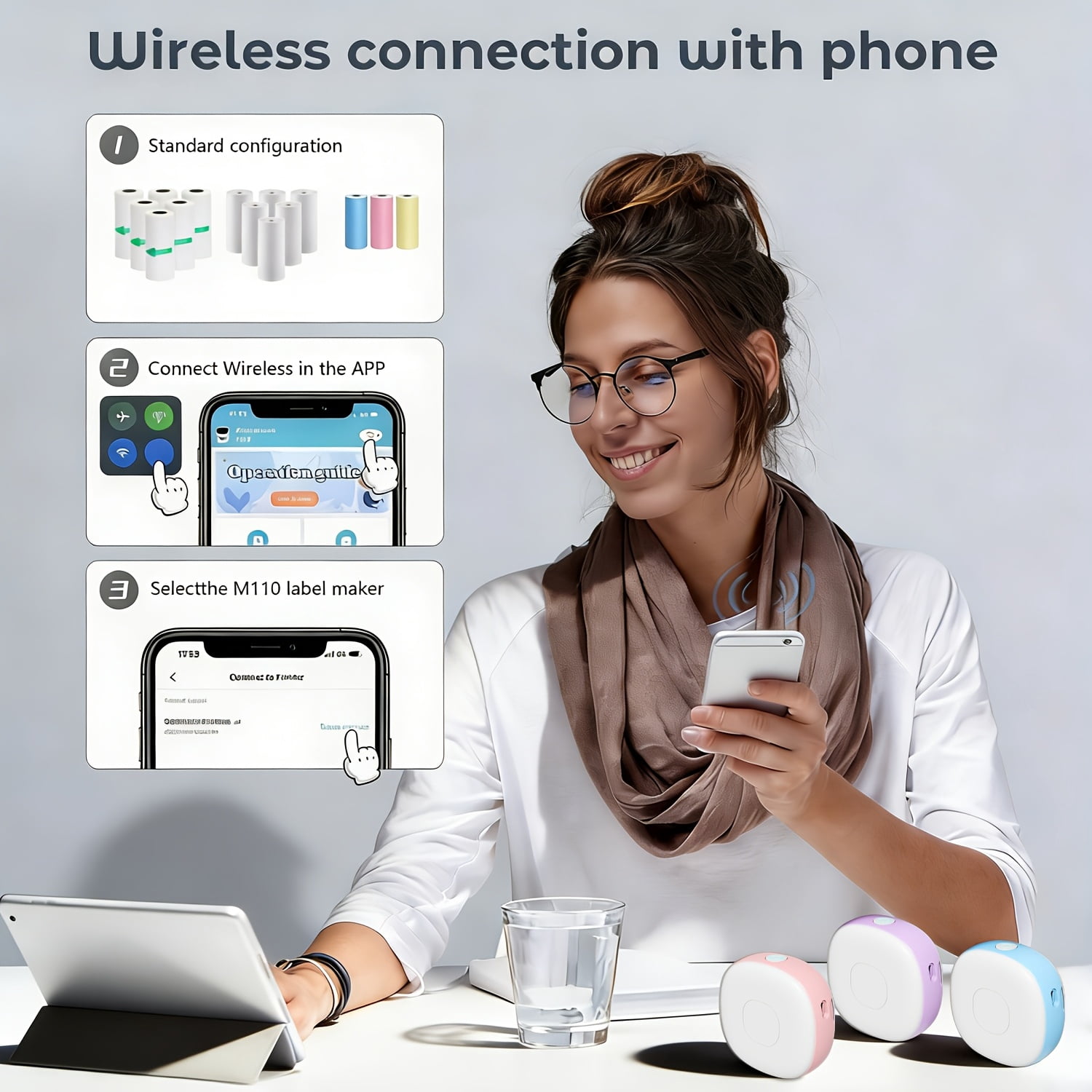 Portable Mini Thermal Printer | 200 DPI, Wireless Wireless Connectivity, Supports Photo & Label Printing, USB Charging, Ink-Free Operation-Ideal for Home & Travel Use, Includes USB Data Cable | COBEI