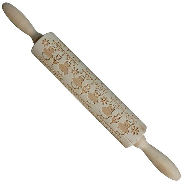 Fiudx Rodillo de Amasar En Relieve, de Madera Natural, con Diseños Únicos, Ideal para Hornear y Decorar Galletas, Diseño Ecológico, 43 X 3,6 Cm, Perfecto para Uso Doméstico y Como Regalo.