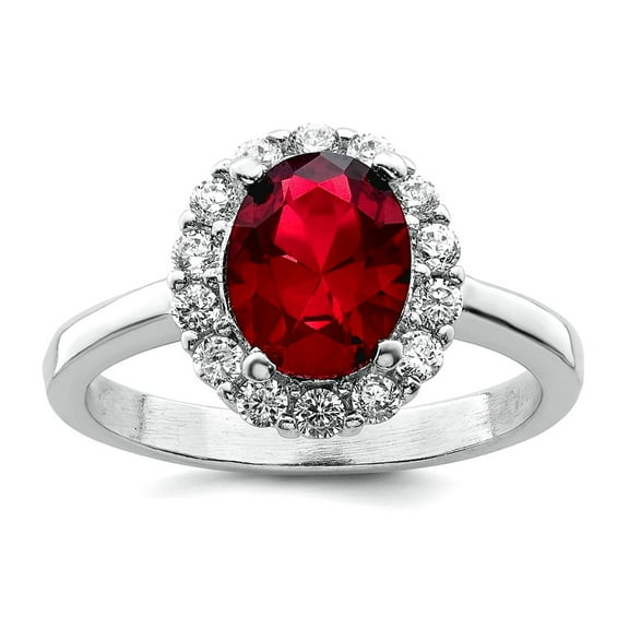 12.85mm 925 Sterling Silver Polished Rhodium Plated Red and Clear Cubic Zirconia Ring Size 6 Ring for Women