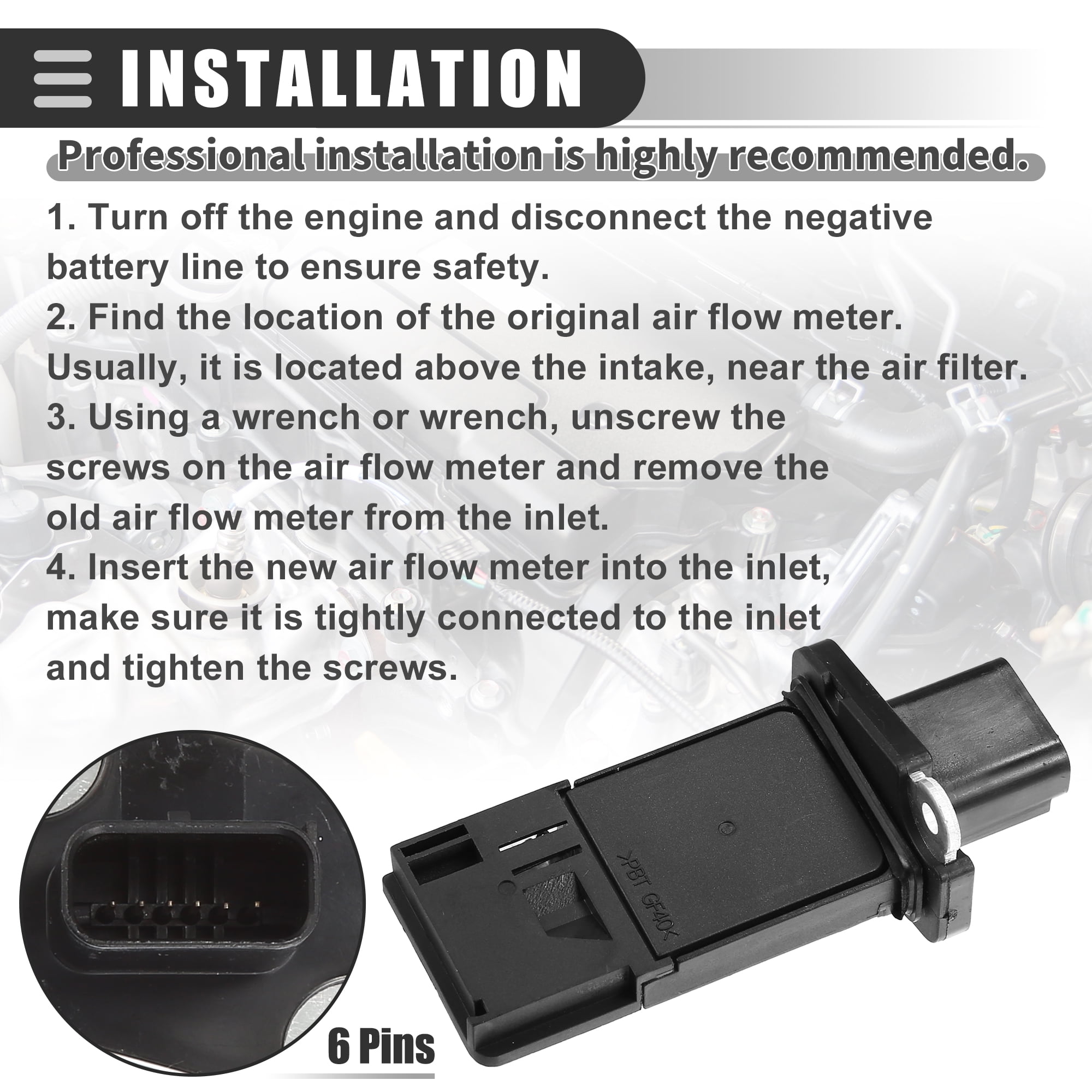 Air Flow Sensor Meter MAF Sensor Airflow Replacement for Ford E150 E250 2004-2014 Plastic AFLS131 Black