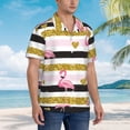 thumbnail image 6 of Uemuo Gold Glittering Hearts and Flamingos Printed Regular Fit Short Sleeve Casual Hawaiian Shirt for Men,Aloha shirt,Tropical shirt,Floral print shirt,Vacation Beach shirt-Large, 6 of 9