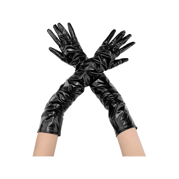 INSPIRE CHIC Women's Faux Leather Gloves Shiny Full Finger Opera Long Evening Warm Glove One Size Black