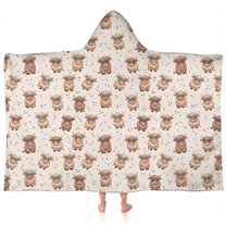 Beige Highland Cow Dot Pattern Hooded Bath Towel,60"x35" for Ages 3 To 12 Kids, Quick Dry Lightweight Soft Microfiber Hood Beach Towel Cover Up for Kids