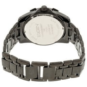 Elgin Mens Analog Quartz Watch, Gun Metal Band and Case, Round Black Dial, Crystal Accents, and Matching Bracelet