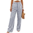 thumbnail image 2 of Mifsaly Striped Linen Pants Women High Waisted Wide Leg Summer Pant Lightweight Loose Fit Casual Beach Vacation Outfits with Pockets 2026 Navy,S, 2 of 9