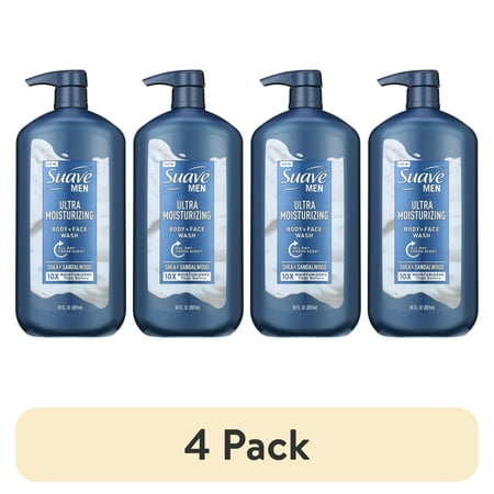 (4 pack) Suave Men Body & Face Wash, Ultra Moisturizing, Shea Butter & Sandalwood, 30 oz