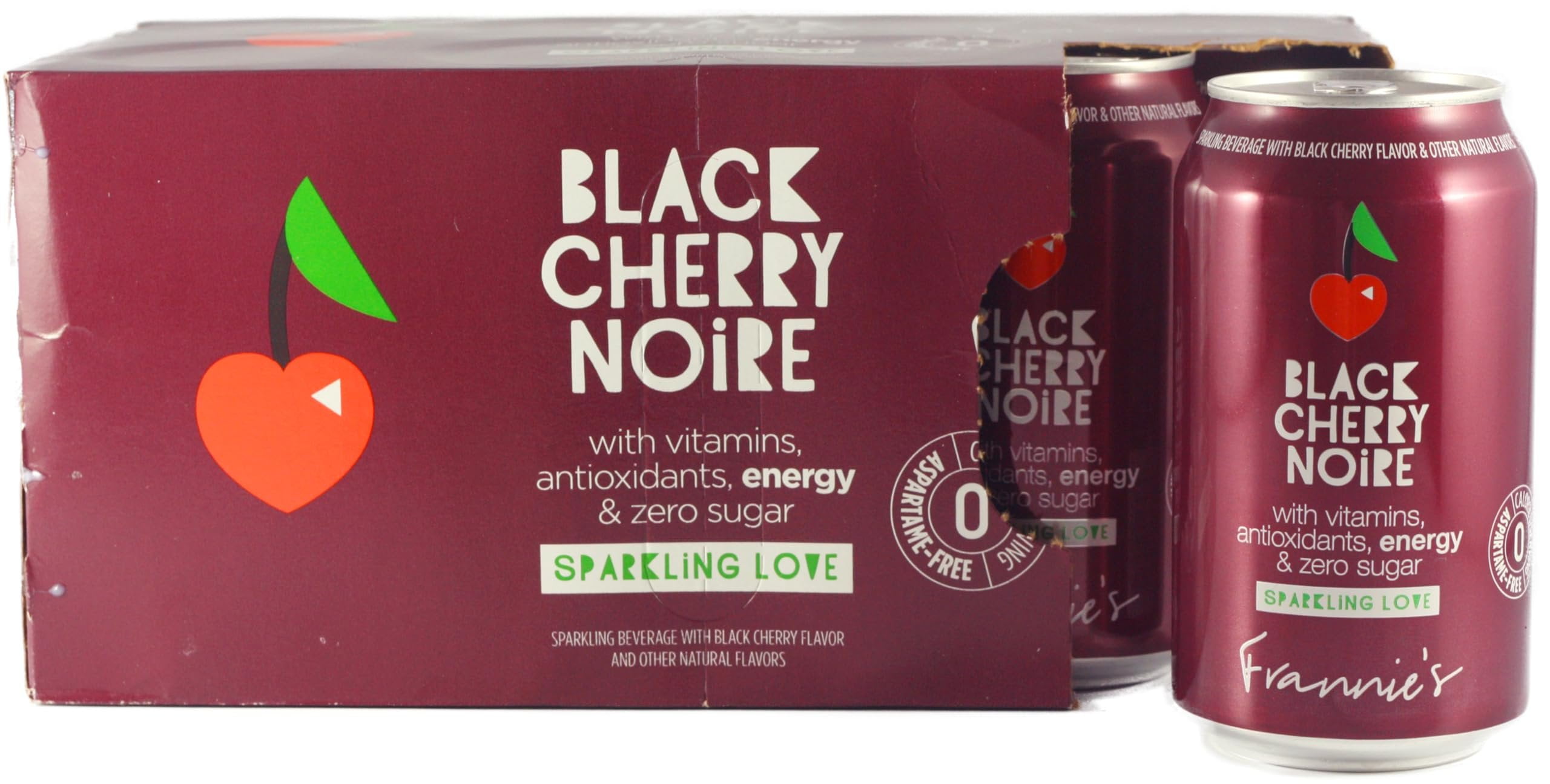 KauffmanTreats Frannie Sparkling Beverage- Zero Calories & Sugar, Aspertame Free: 24-Ct Case 12 Oz. Cans Black Cherry Noire