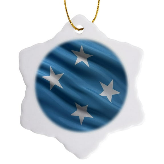 3drose, Flag of Micronesia Waving in the Wind, 3 inch Snowflake Porcelain Ornament
