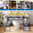 thumbnail image 3 of GloryStar U Shaped Home Office Desk, Reversible L Shaped Gaming Computer Desk with Power Outlets,126 Inch Computer Desk with Monitor Stand and LED Lights,Storage Shelves,Storage Bag and Hooks, 3 of 9